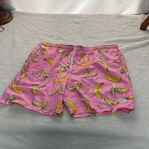 Brooklyn Cloth Pink Banana Print Volley Swim Trunks with mesh lining